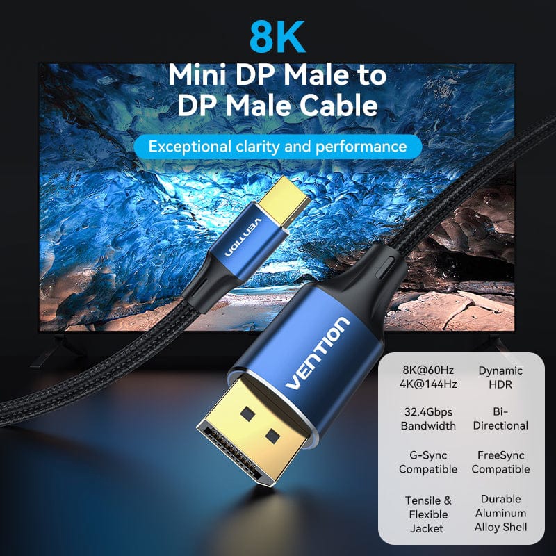 Кабель mini DisplayPort M - DisplayPort M 1.5 м, 8K 60hz, (7680x4320) двонаправлений,голубий,Vention (HCFLG) на малюнкі №4