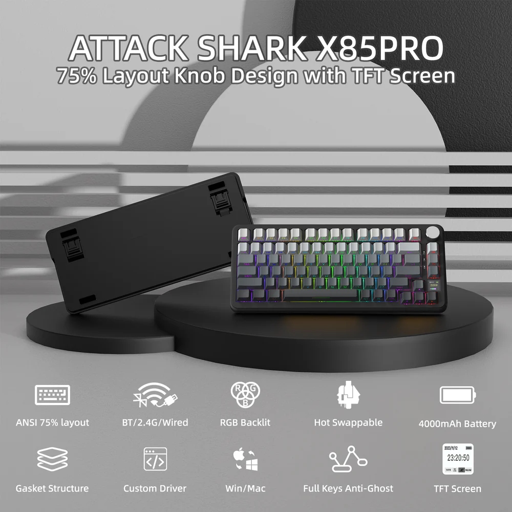 Клавіатура ігрова механічна Attack Shark X85PRO 82кл. RGB, Wireless, Moonlit Night (X85PROMN_AS) Чорний на малюнкі №2