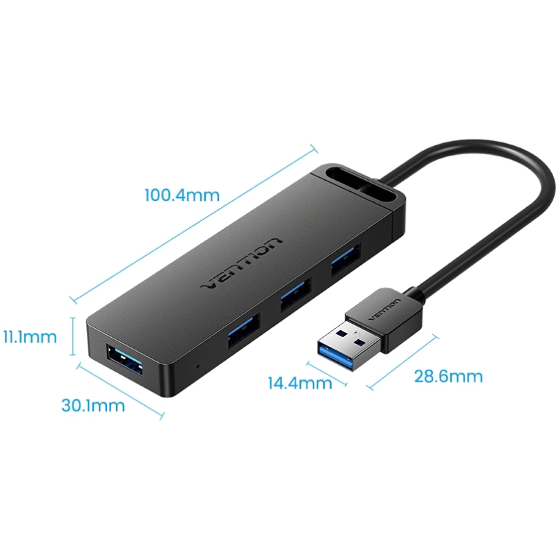 Хаб USB 3.0 - 4xUSB 3.0, 0.15м, з живленням Micro-USB,чорний Vention (CHLBB-SCB2) на малюнкі №2