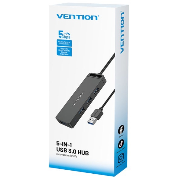 Хаб USB 3.0 - 4xUSB 3.0, 0.15м, з живленням Micro-USB,чорний Vention (CHLBB-SCB2) на малюнкі №3