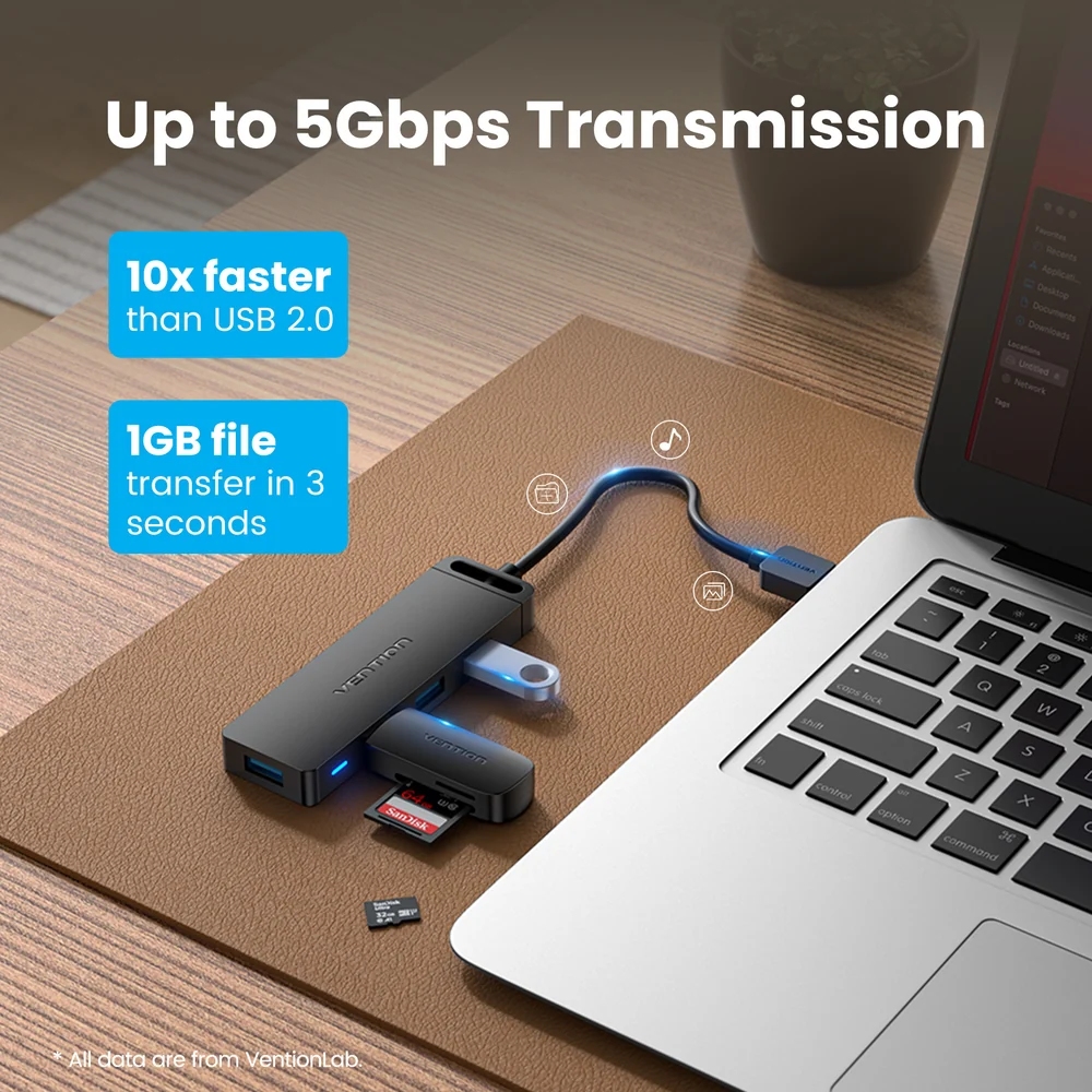 Хаб USB 3.0 - 4xUSB 3.0, 0.15м, з живленням Micro-USB,чорний Vention (CHLBB-SCB2) на малюнкі №5