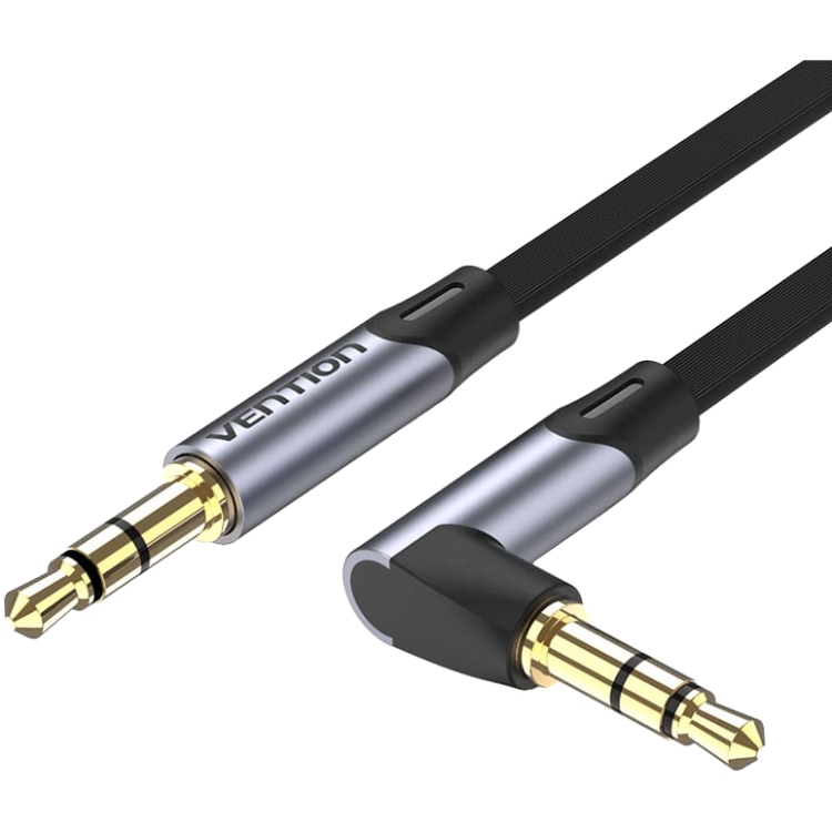 Кабель AUX Audio TRS M/M, кут 90°, 5.0м, сірий, Aluminum Alloy Vention (BANHJ) Сірий на малюнкі №1