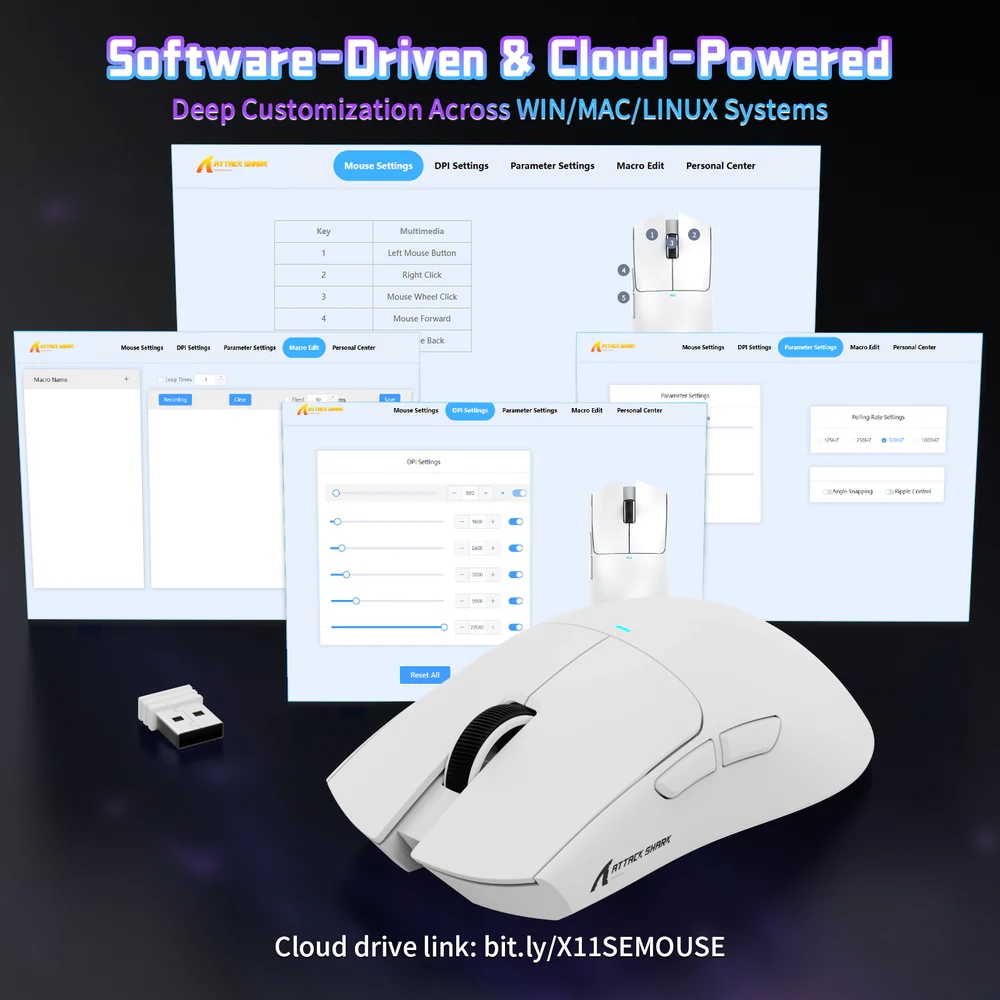 Мишка Attack Shark X11SE, Wireless/Bluetooth, 22000dpi. (PAW3311), 6кн, White (X11SEW_AS) Білий на малюнкі №5