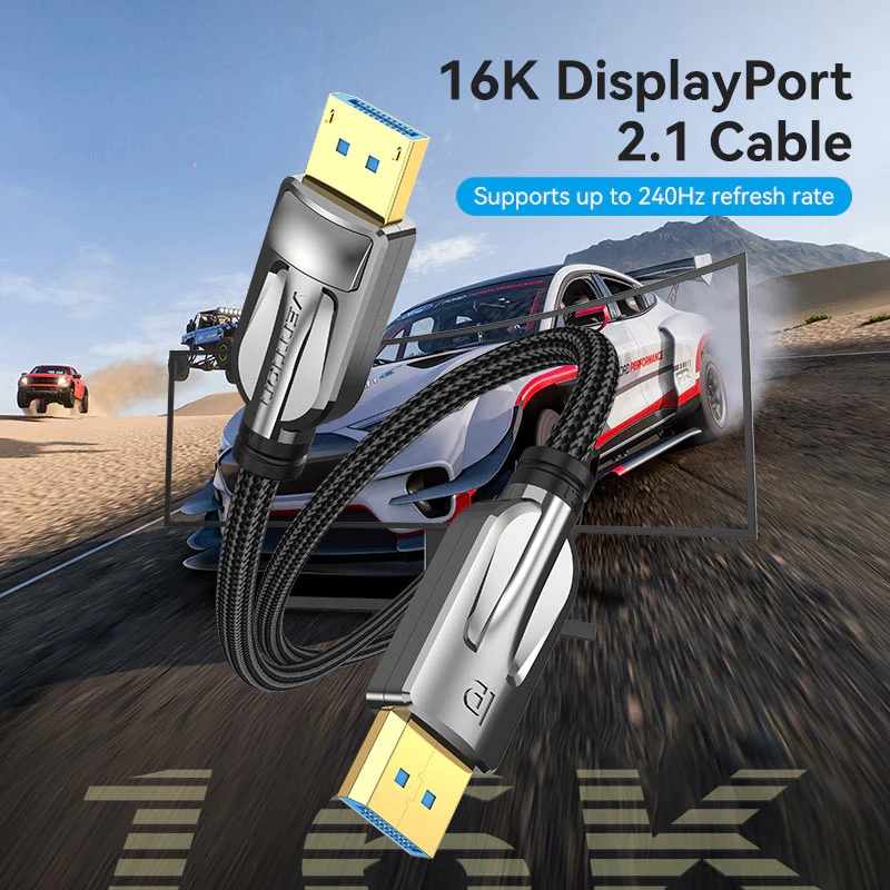 Кабель DisplayPort M - M 1.0м,V2.1, 16K 30 Гц, обплетення, чорний Vention (HGABF) на малюнкі №4