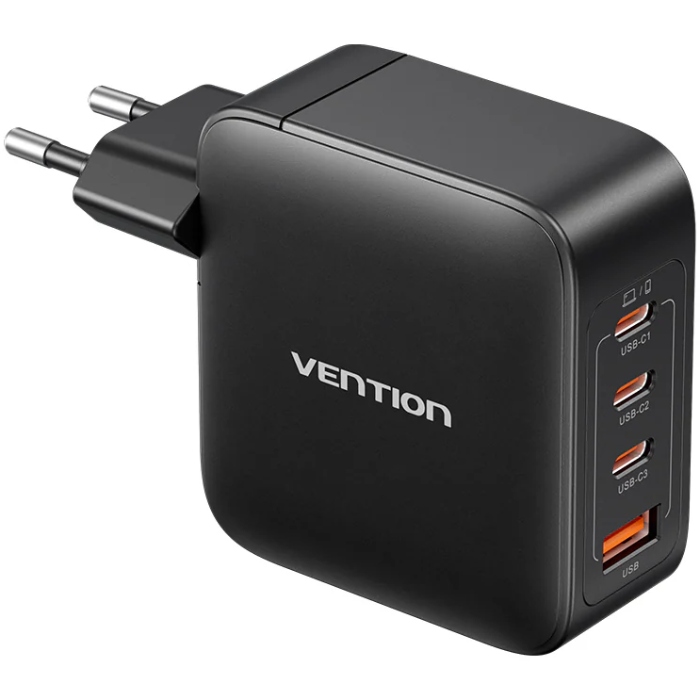 Зарядний пристрій 4xUSB 100W GaN (3хUSB-C+USB-A) + USB-C cable М-М Black Vention (TZ-FETH0-EU) на малюнкі №1