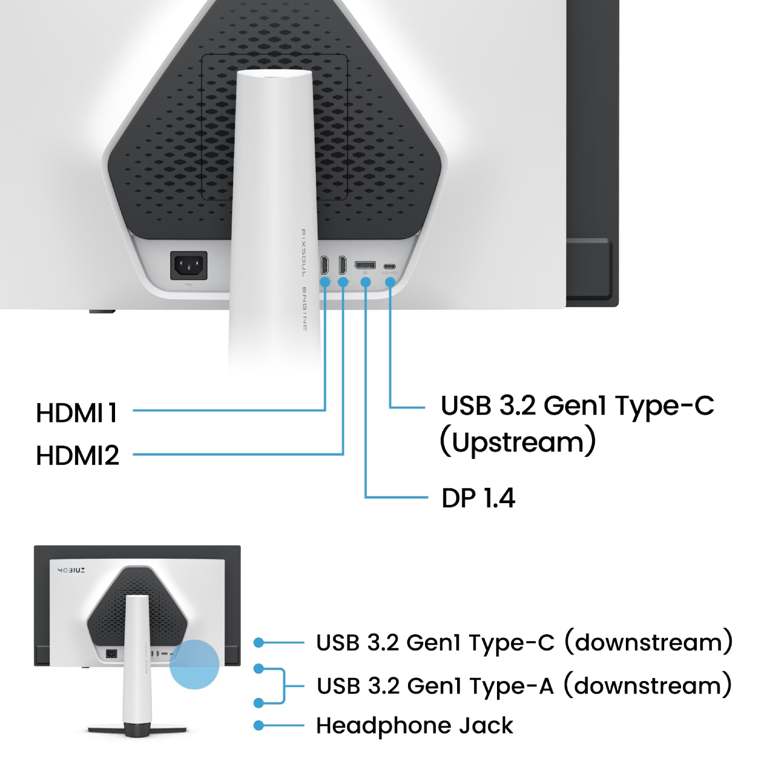 TFT 27 BenQ EX271QZ, OLED, QHD, 500Hz, HDMIx2, DP, USB-C, HAS, Pivot, білий (9H.LP3LA.TBE) білий/чорний на малюнкі №9