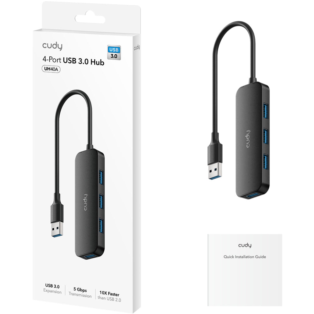 Хаб USB 3.0 Type-A - 4хUSB 3.0 чорний Cudy (UH40A) на малюнкі №2