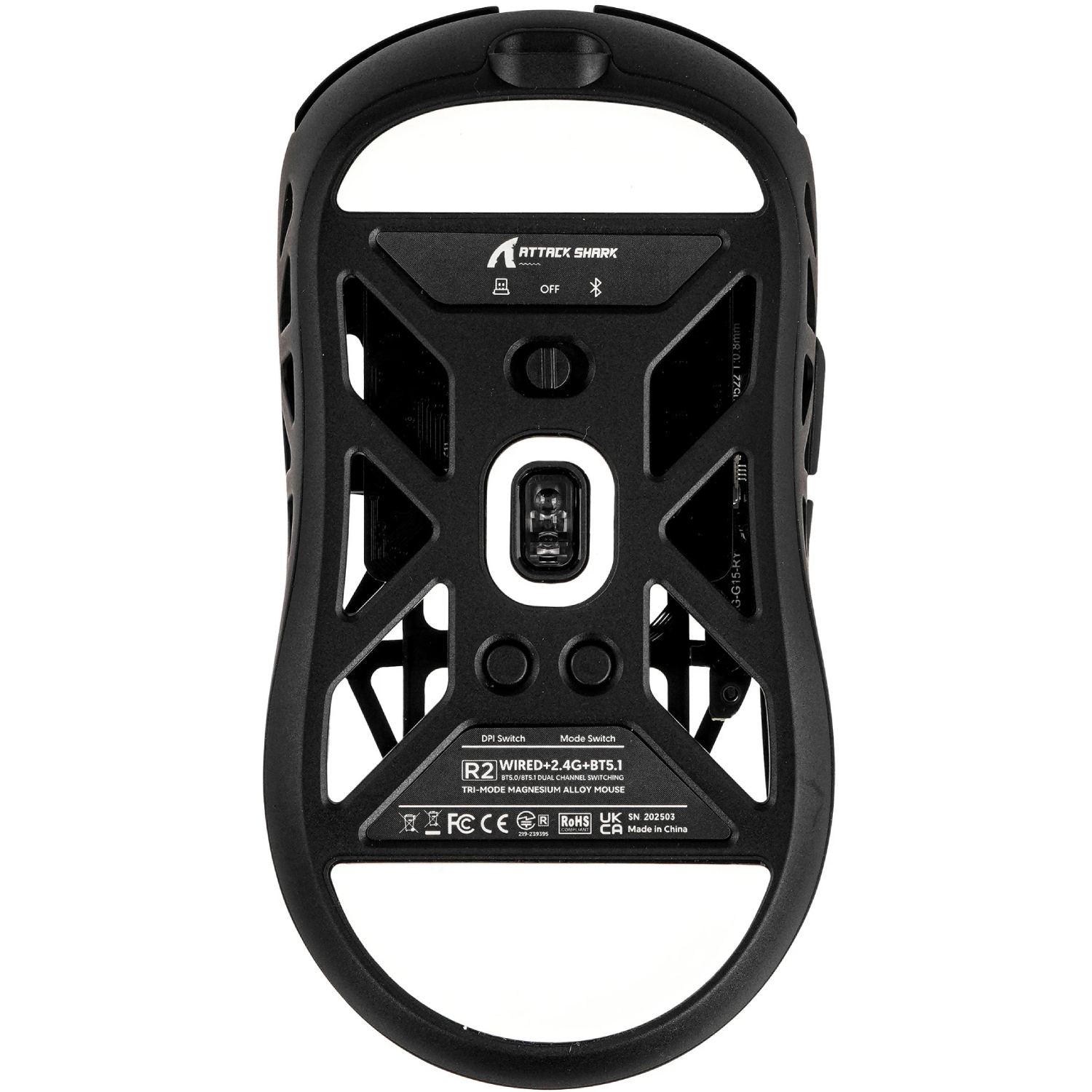 Мишка Attack Shark R2, Wireless/Bluetooth, 42000dpi, (PAW3950), 6кн, Black (R2B_AS) Чорний на малюнкі №6