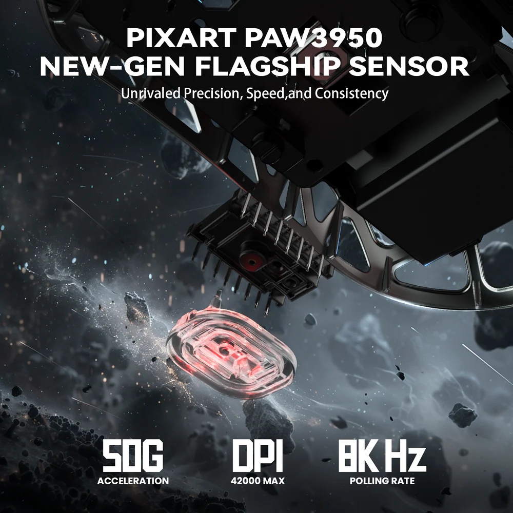 Мишка Attack Shark R2, Wireless/Bluetooth, 42000dpi, (PAW3950), 6кн, Black (R2B_AS) Чорний на малюнкі №10