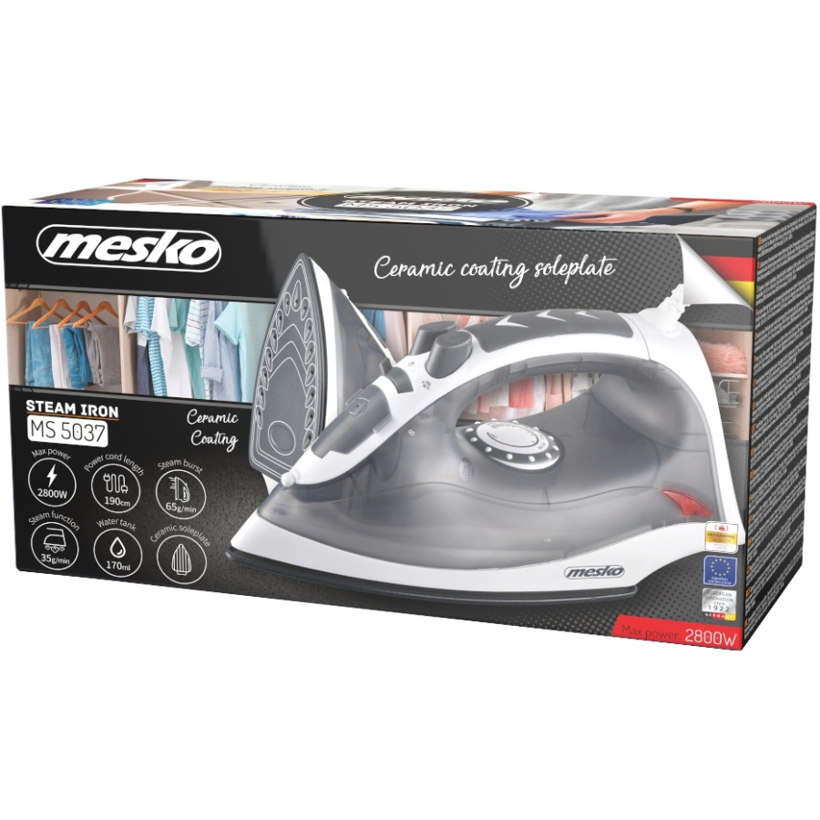 Праска Mesko MS 5037 grey 2800Вт/ 170 мл/ кераміка/ сухе прасування/ сіра (MS5037) на малюнкі №6