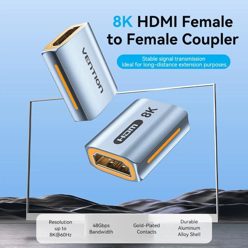 Перехідник HDMI F - HDMI F, 8K 60Гц, Aluminium alloy, голубий, Vention (AIUH0) на малюнкі №2