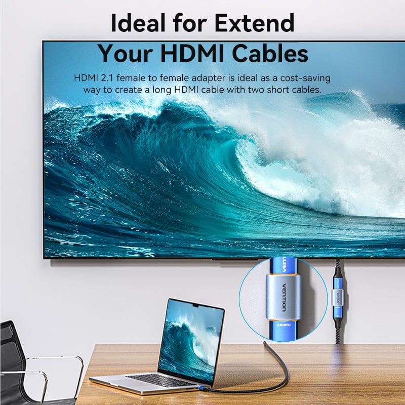 Перехідник HDMI F - HDMI F, 8K 60Гц, Aluminium alloy, голубий, Vention (AIUH0) на малюнкі №3