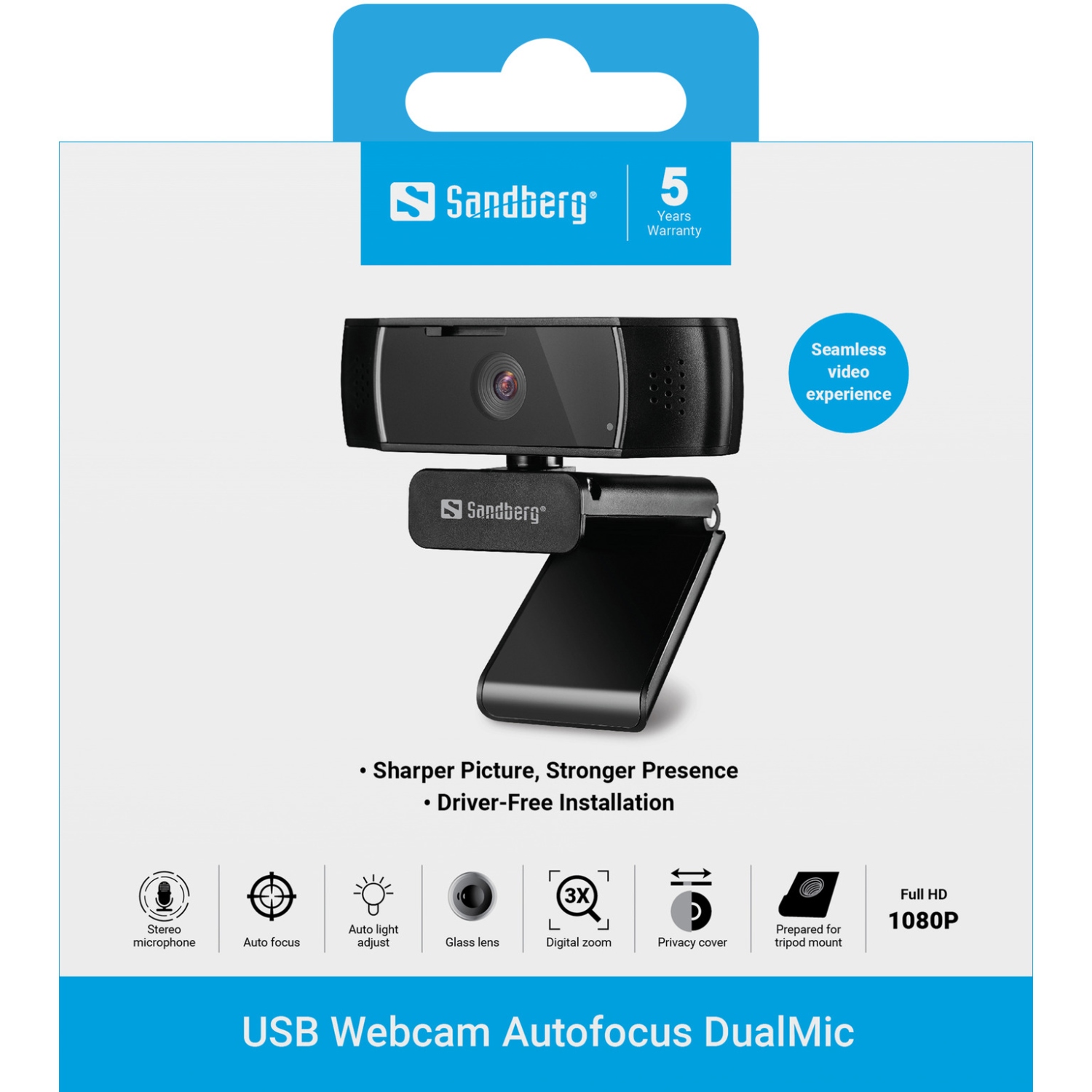 Веб-камера Sandberg Autofocus DualMic Full HD Stereo microphone (134-38) на малюнкі №6