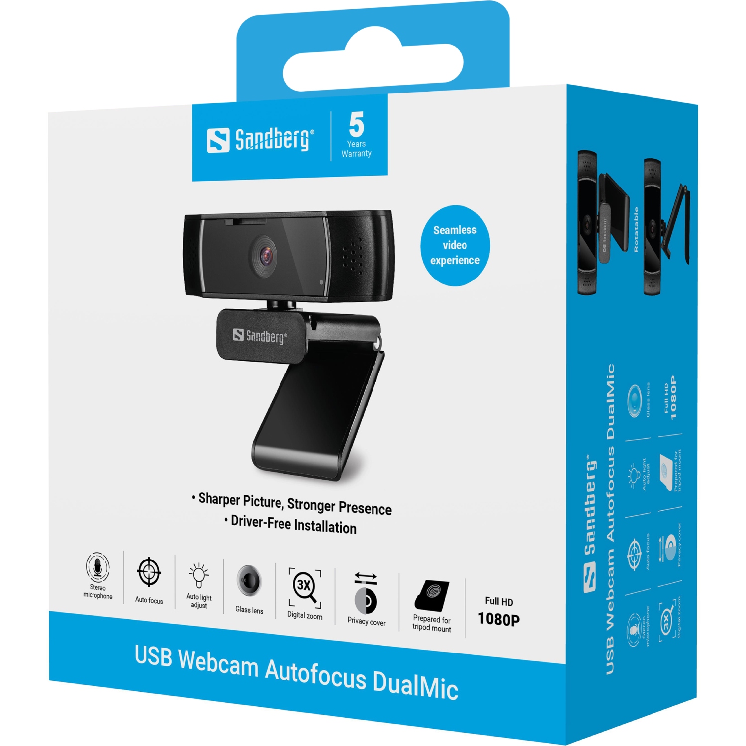 Веб-камера Sandberg Autofocus DualMic Full HD Stereo microphone (134-38) на малюнкі №7