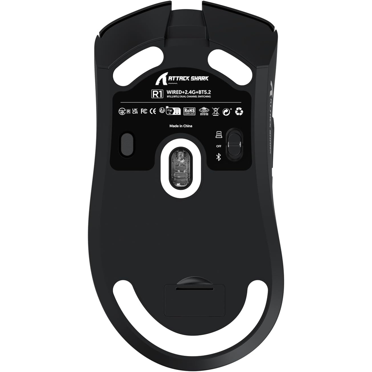 Мишка Attack Shark R1, Wireless/Bluetooth, 18000dpi, (PAW3311), 6кн, Black (R1B_AS) Чорний на малюнкі №3
