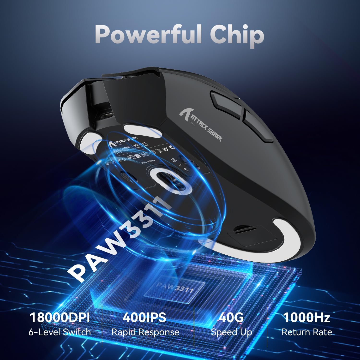 Мишка Attack Shark R1, Wireless/Bluetooth, 18000dpi, (PAW3311), 6кн, Black (R1B_AS) Чорний на малюнкі №6