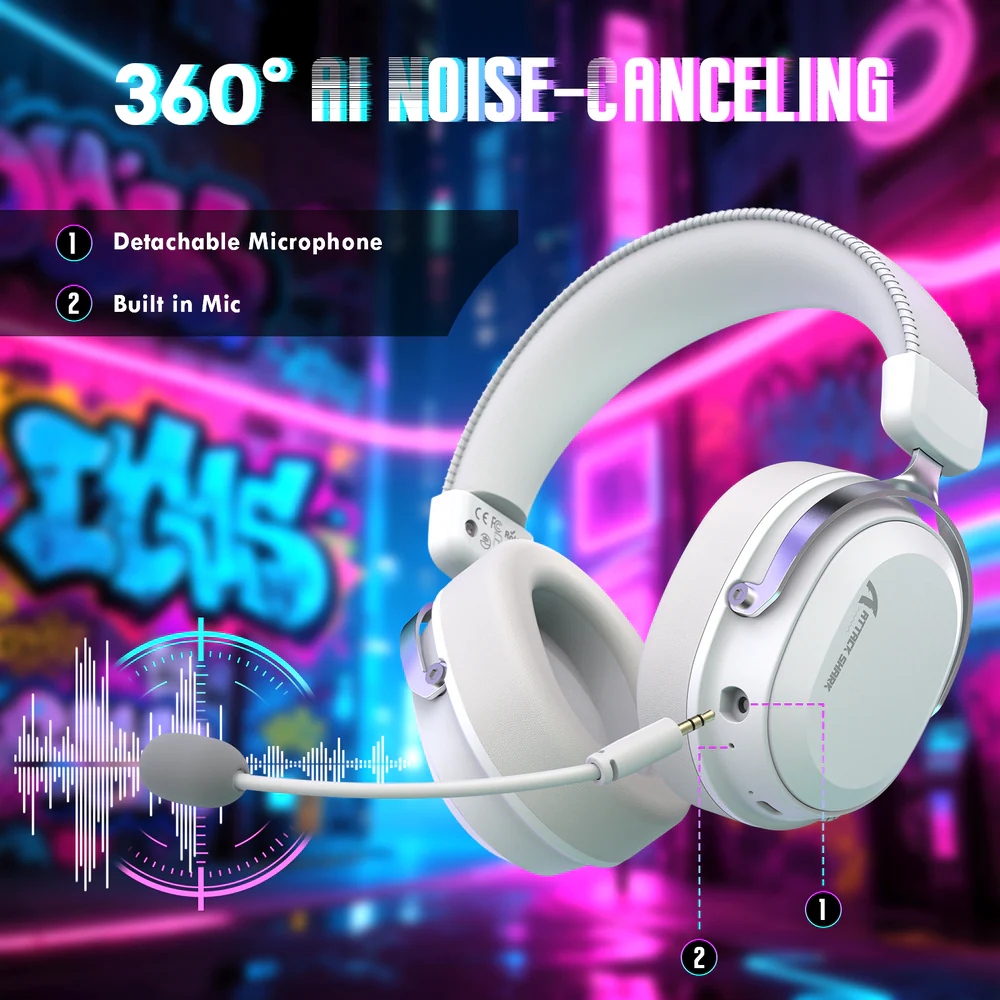 Ігрова гарнітура Attack Shark L30PRO Wireless, 2.4GHz/Bluetooth/3.5mm AUX/AUX-to-Type-C, White (L30PROW_AS) Білий на малюнкі №6
