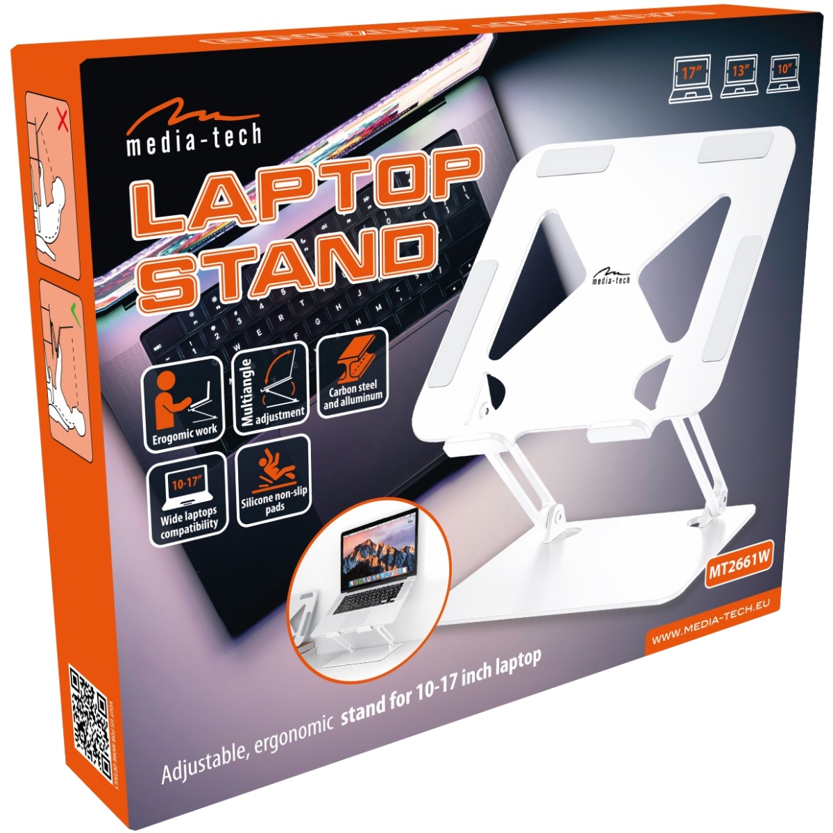 Підставка для ноутбука Laptop Stand 10-17 Aluminum Alloy Media-Tech біла (MT2661W) Білий на малюнкі №5