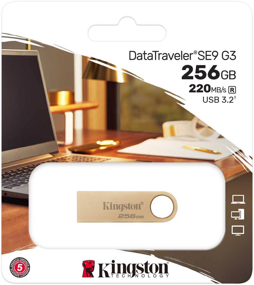 USB Flash Kingston 256GB USB 3.2 DT SE G3 Metal Gold, Retail (DTSE9G3/256GB#) золотистий на малюнкі №3