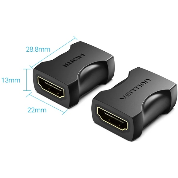 Перехідник HDMI F -- HDMI F, 4K 60Гц PVC, чорний, Vention (AIRB0) на малюнкі №2