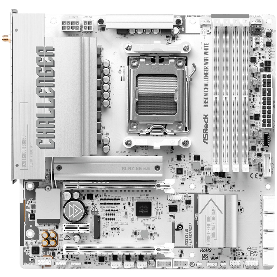 ASRock B850M CHALLENGER WIFI WHITE (AM5/B850, 4*DDR5, 2xPCIex16, HDMI, 4xSATA,2xM.2, 2.5GLan, mATX) (B850M CHALLENGER WIFI WHI) на малюнкі №1