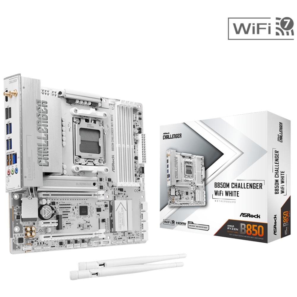 ASRock B850M CHALLENGER WIFI WHITE (AM5/B850, 4*DDR5, 2xPCIex16, HDMI, 4xSATA,2xM.2, 2.5GLan, mATX) (B850M CHALLENGER WIFI WHI) на малюнкі №5