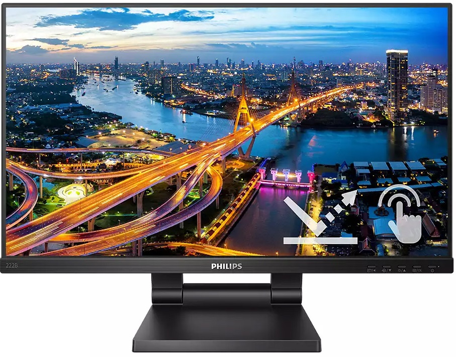 TFT 21.5 Philips 222B1TC, сенсорний (10 дотиків), IPS, VGA, HDMI, DP, USB-Hub, HAS, колонки, чорн (222B1TC/00) Чорний на малюнкі №1