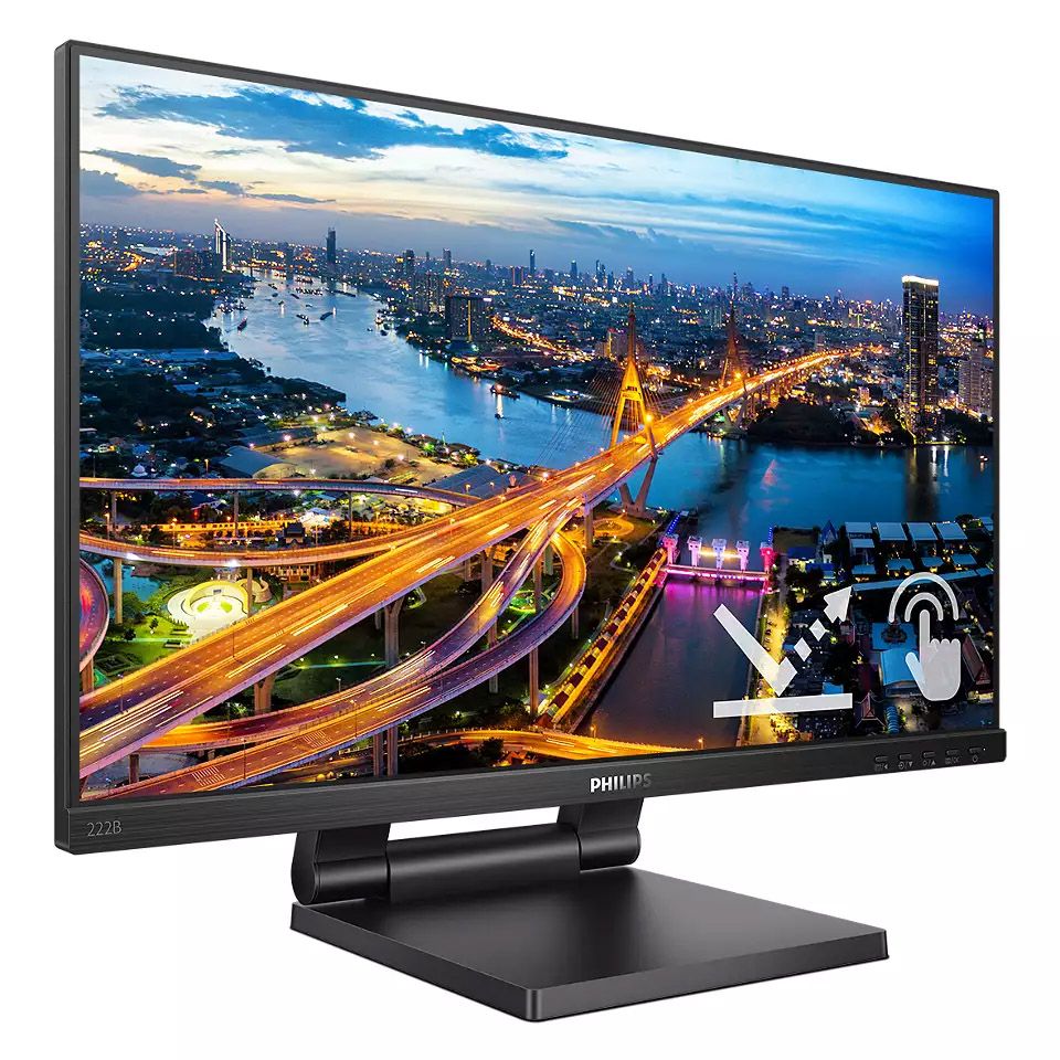 TFT 21.5 Philips 222B1TC, сенсорний (10 дотиків), IPS, VGA, HDMI, DP, USB-Hub, HAS, колонки, чорн (222B1TC/00) Чорний на малюнкі №2