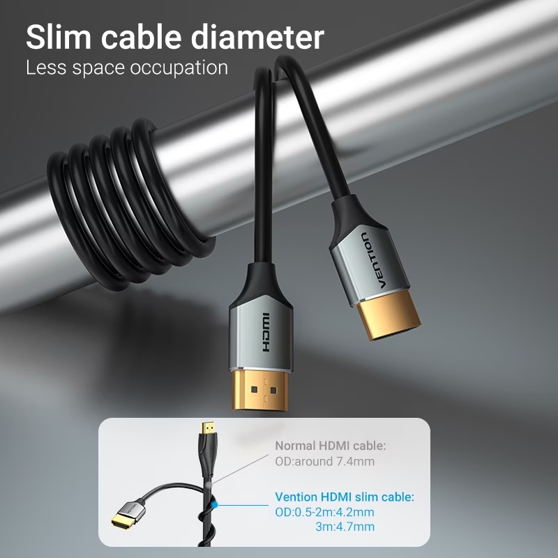 Кабель HDMI M - M, 3.0 м, V2.0, 4K 60 Гц, Aluminum Alloy, Ultra Thin, Vention (ALEHI) на малюнкі №5