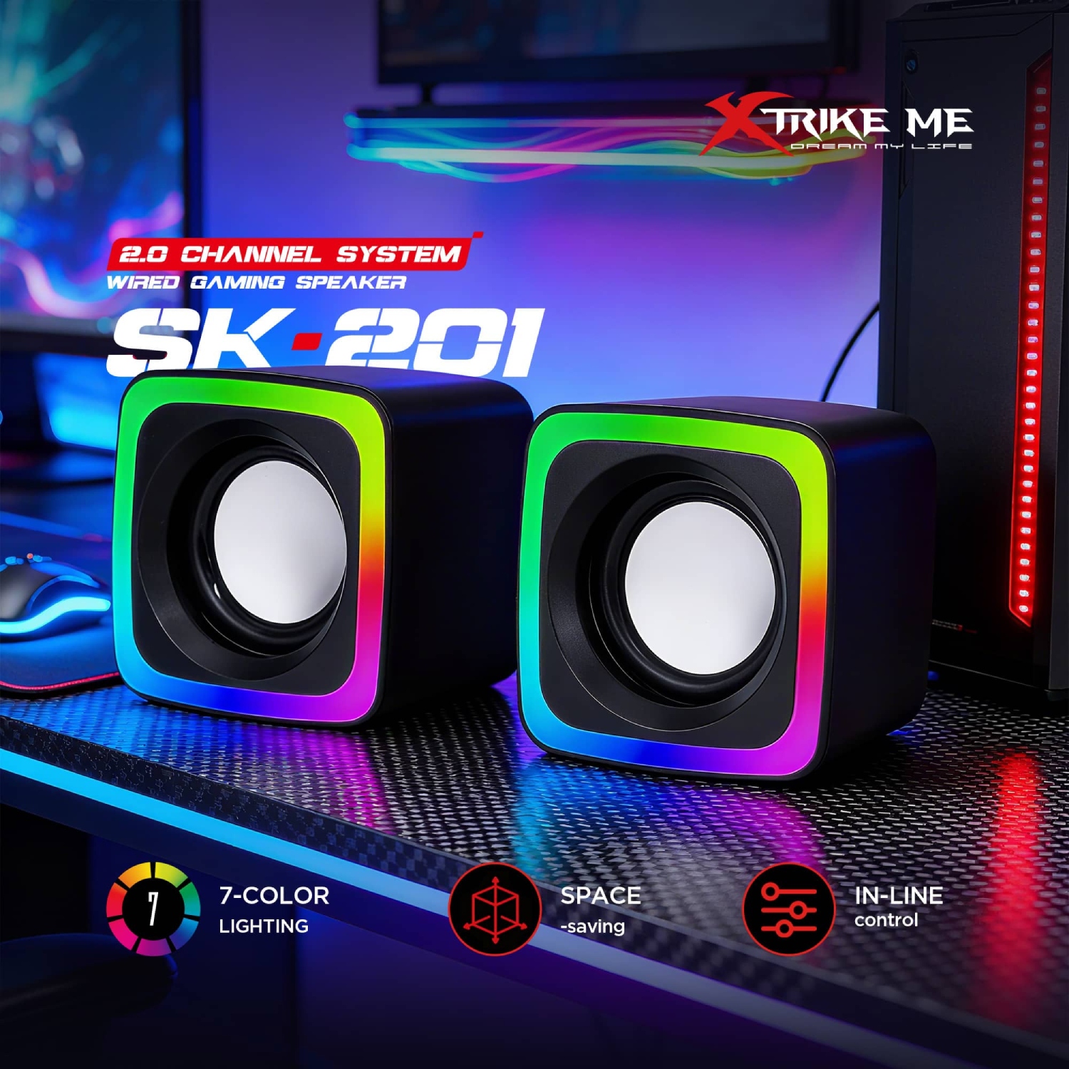 Акустична система 2.0 XTRIKE ME SK-201, 6Вт LED USB+3,5мм чорна (SK-201) Чорний на малюнкі №4