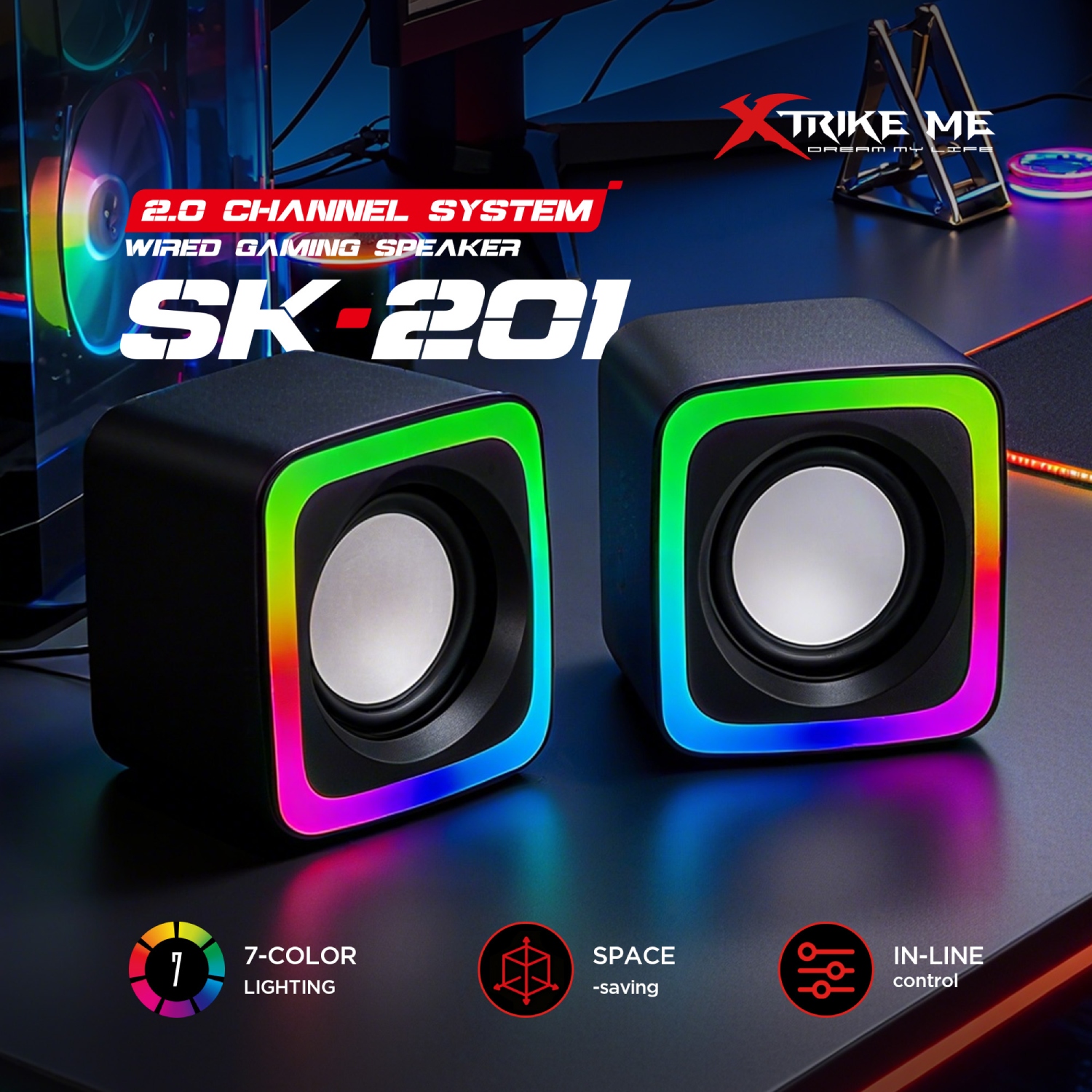 Акустична система 2.0 XTRIKE ME SK-201, 6Вт LED USB+3,5мм чорна (SK-201) Чорний на малюнкі №5