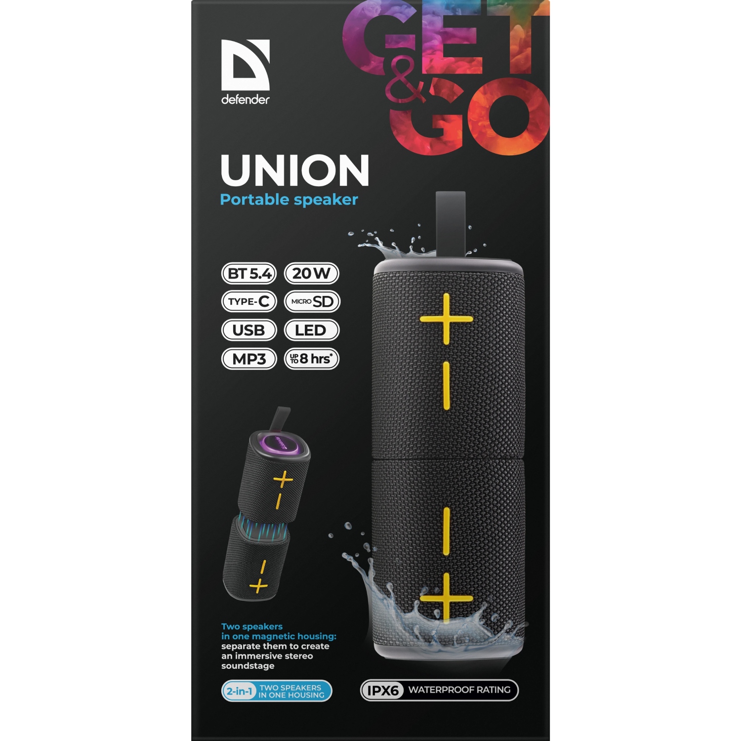 Акустична система 1.0 Defender Union 20Вт BT/USB/TF/AUX/2-in-1/RGB чорна (65139) на малюнкі №9