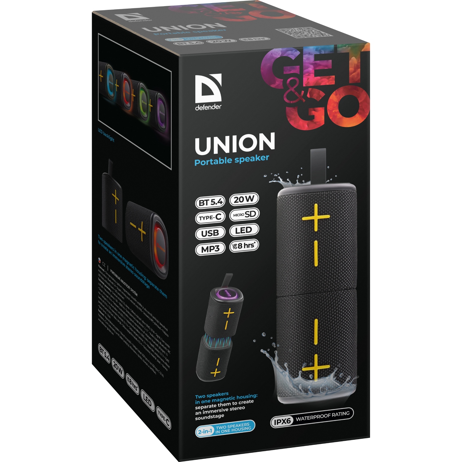 Акустична система 1.0 Defender Union 20Вт BT/USB/TF/AUX/2-in-1/RGB чорна (65139) на малюнкі №10