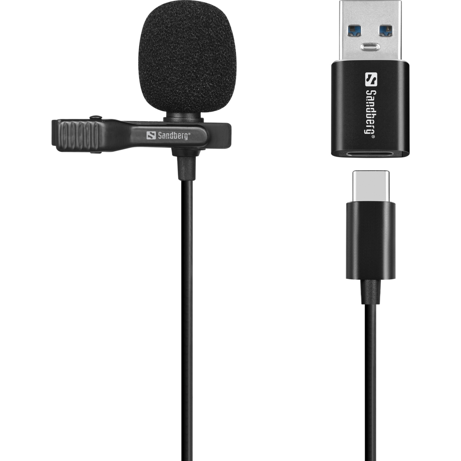 Мікрофон петличний Sandberg Streamer USB Clip USB-A/USB-C, провідний, кабель 3м (126-40) Чорний на малюнкі №1