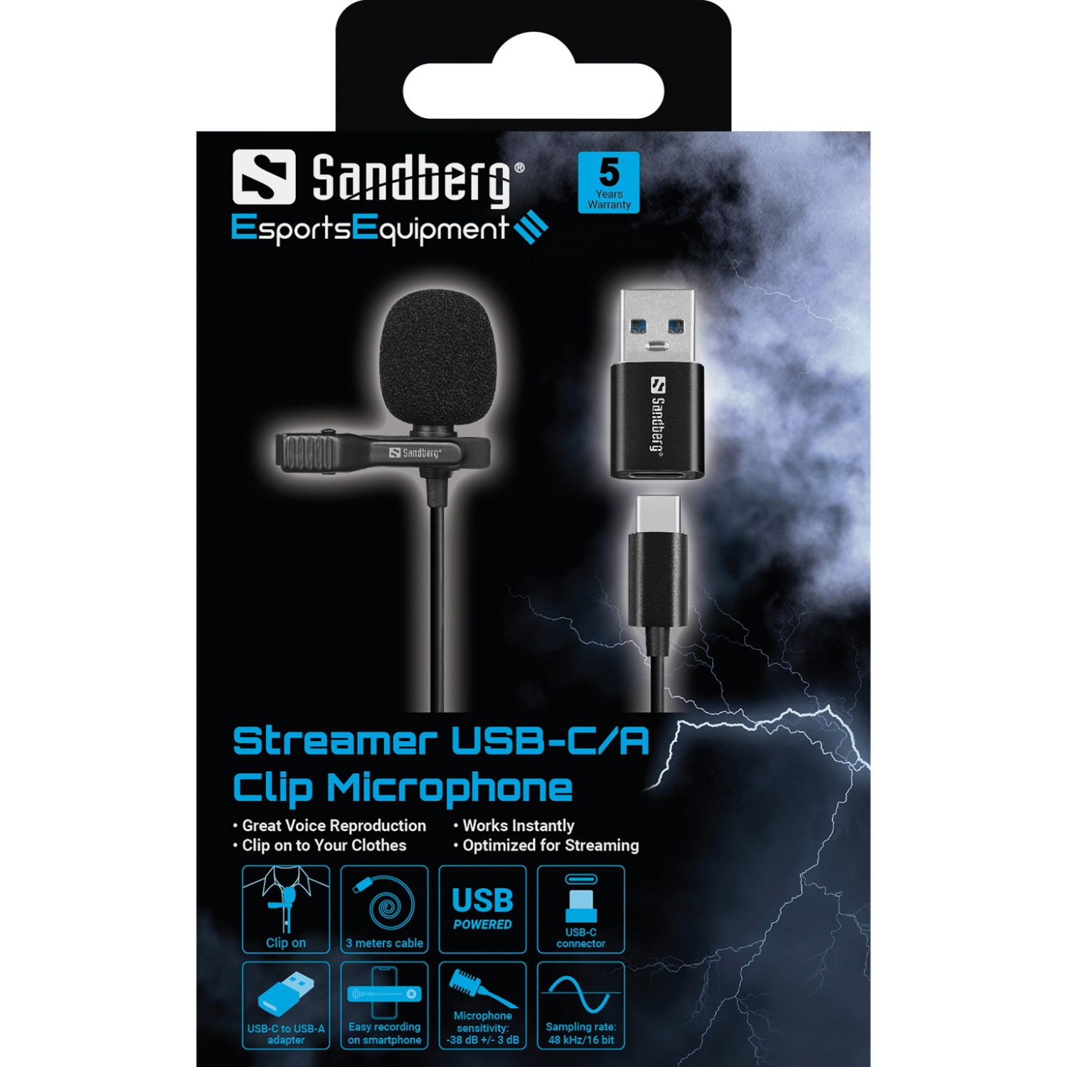 Мікрофон петличний Sandberg Streamer USB Clip USB-A/USB-C, провідний, кабель 3м (126-40) Чорний на малюнкі №4