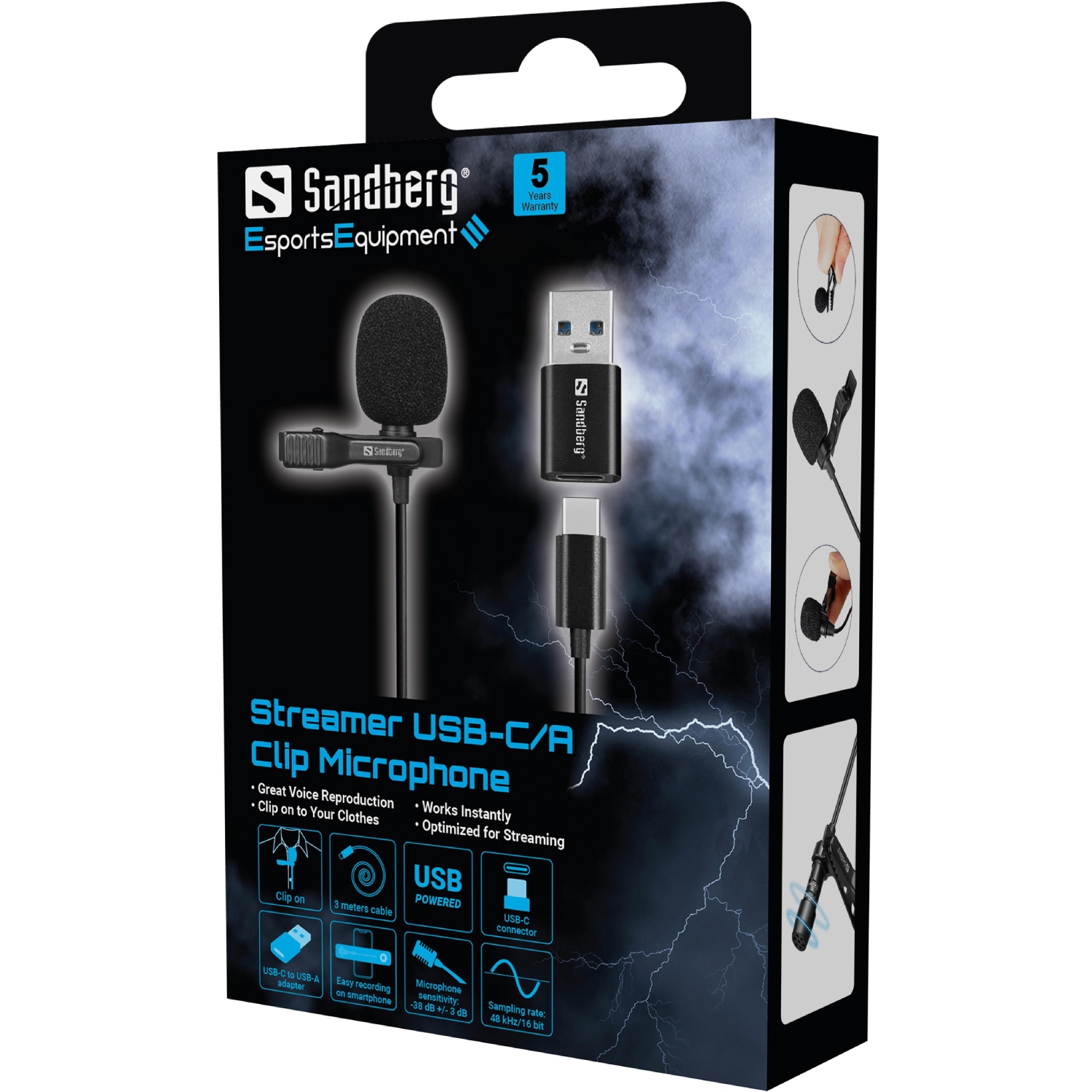 Мікрофон петличний Sandberg Streamer USB Clip USB-A/USB-C, провідний, кабель 3м (126-40) Чорний на малюнкі №5