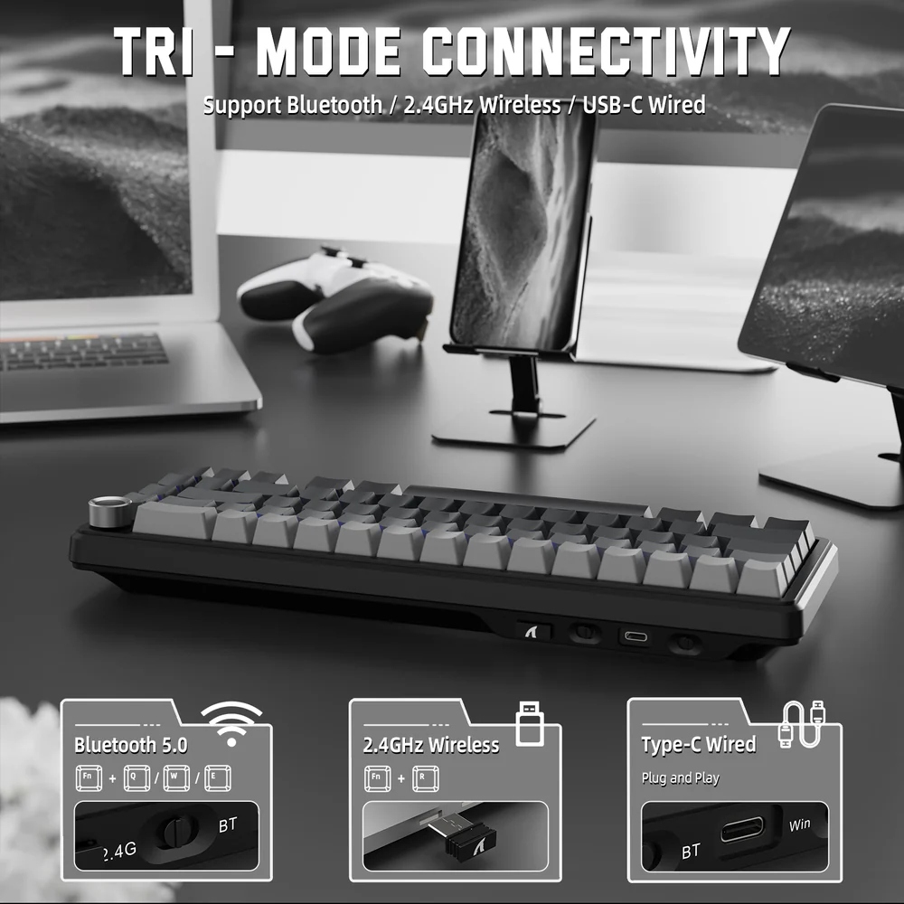 Клавіатура ігрова механічна Attack Shark X66 66кл. RGB, Wireless, Moonlit Night (X66MN_AS) Чорний на малюнкі №3