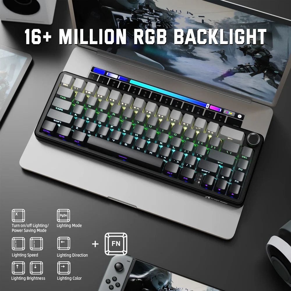 Клавіатура ігрова механічна Attack Shark X66 66кл. RGB, Wireless, Moonlit Night (X66MN_AS) Чорний на малюнкі №5