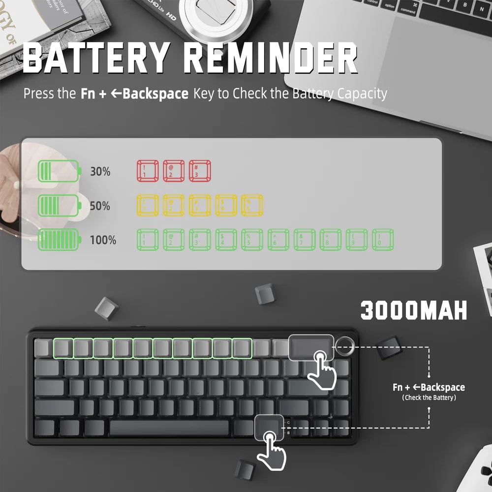 Клавіатура ігрова механічна Attack Shark X66 66кл. RGB, Wireless, Moonlit Night (X66MN_AS) Чорний на малюнкі №6