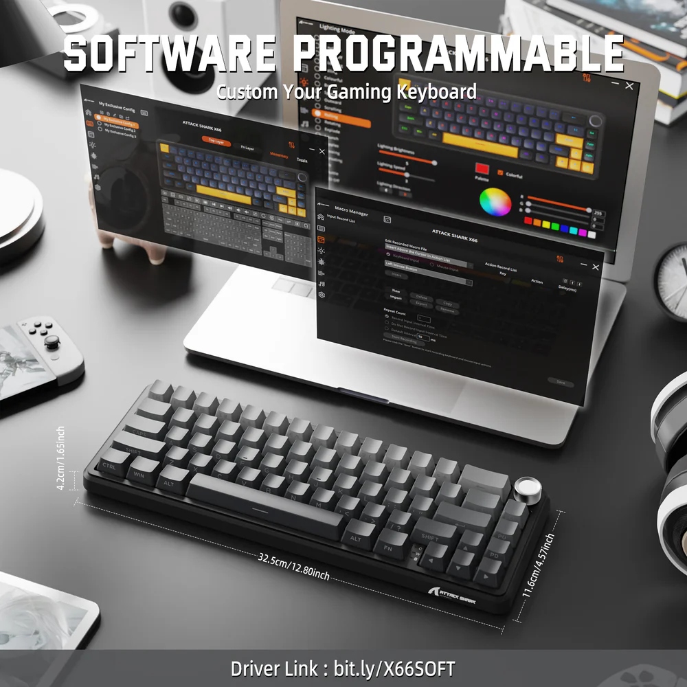 Клавіатура ігрова механічна Attack Shark X66 66кл. RGB, Wireless, Moonlit Night (X66MN_AS) Чорний на малюнкі №9