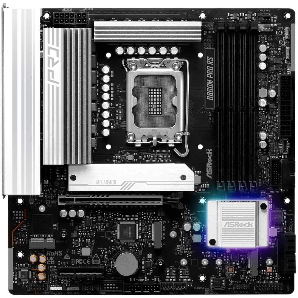 AsRock (1851/B860, 4*DDR5, PCIex16, HDMI/DP, 4xSATA, 3xM.2, 2.5Glan, 7.1ch, mATX) (B860M Pro RS) на малюнкі №1