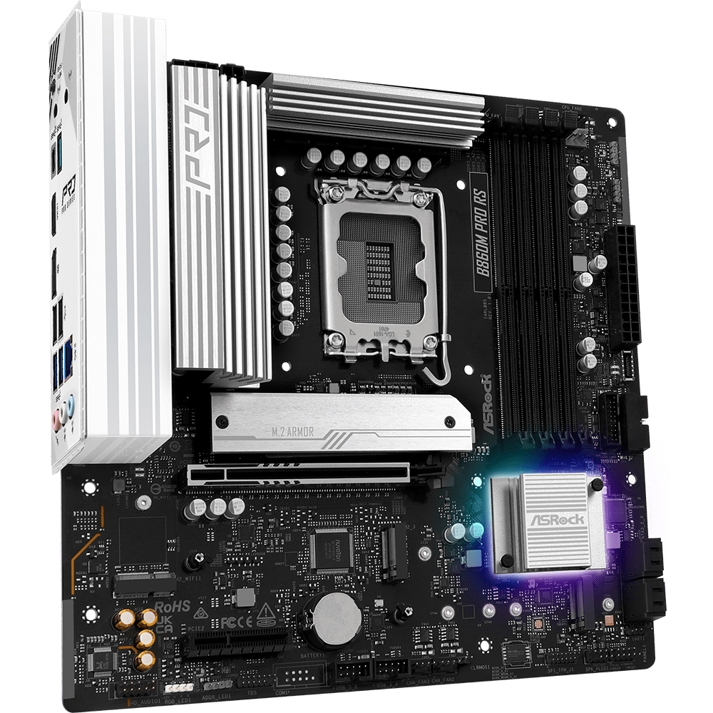 AsRock (1851/B860, 4*DDR5, PCIex16, HDMI/DP, 4xSATA, 3xM.2, 2.5Glan, 7.1ch, mATX) (B860M Pro RS) на малюнкі №2
