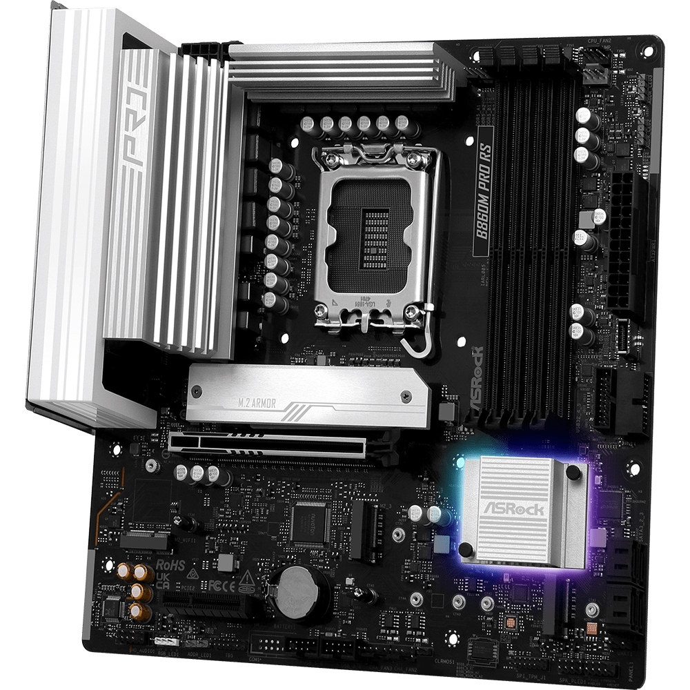 AsRock (1851/B860, 4*DDR5, PCIex16, HDMI/DP, 4xSATA, 3xM.2, 2.5Glan, 7.1ch, mATX) (B860M Pro RS) на малюнкі №3