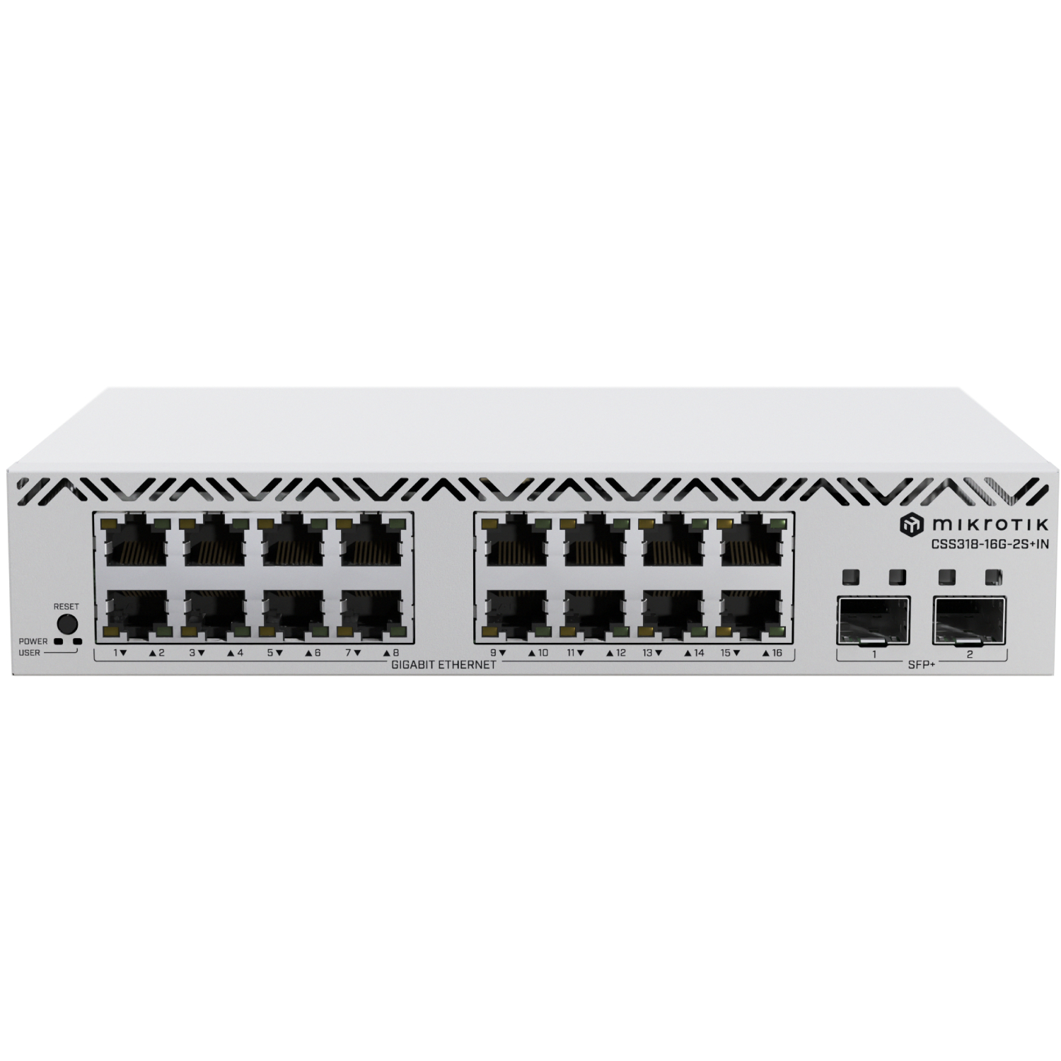 Комутатор Mikrotik CSS318-16G-2S+IN, 16x Gigabit Ethernet ports, 2x 10G SFP+ ports, 16 MB FLASH, SwO (CSS318-16G-2S+IN) на малюнкі №1