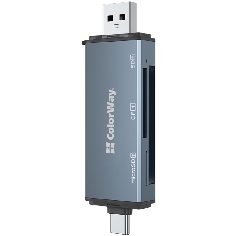 Card Reader ColorWay USB 2.0/USB-C to CF/SD/MicroSD (CW-CR-01) на малюнкі №1