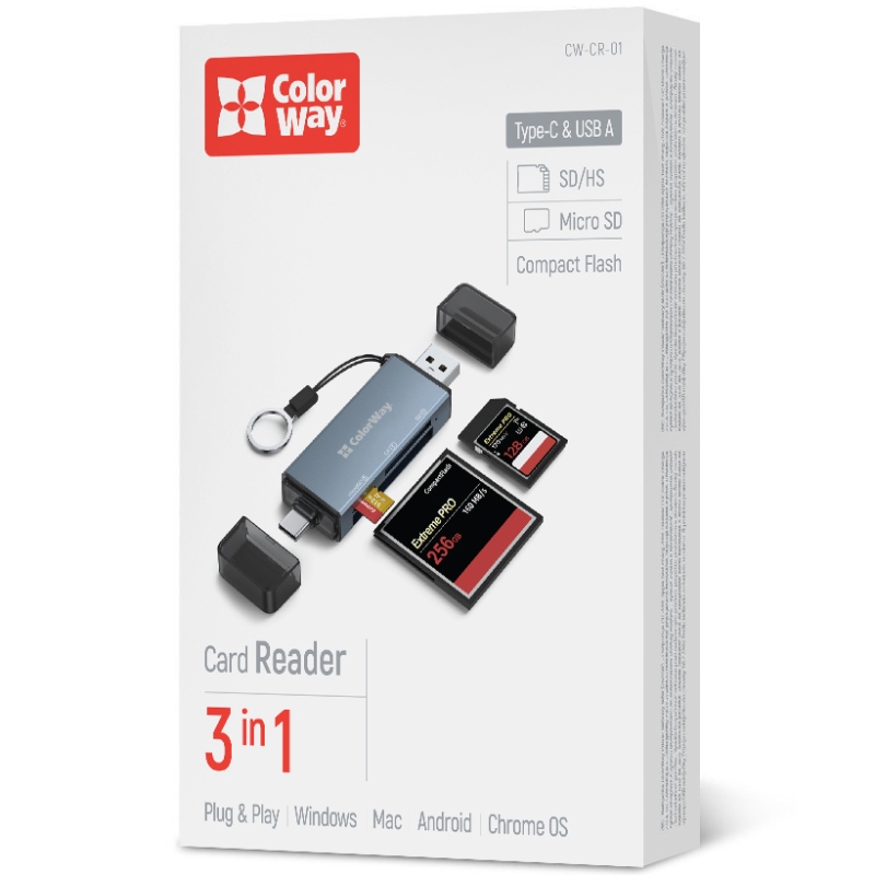 Card Reader ColorWay USB 2.0/USB-C to CF/SD/MicroSD (CW-CR-01) на малюнкі №4
