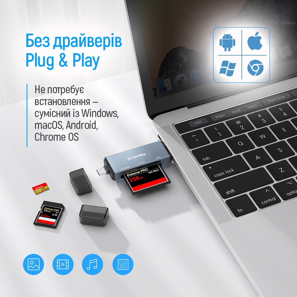 Card Reader ColorWay USB 2.0/USB-C to CF/SD/MicroSD (CW-CR-01) на малюнкі №7