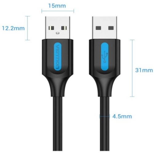 Кабель USB 2.0 AM-AM, 1.0м, PVC, чорний, Vention (COJBF) Чорний на малюнкі №2