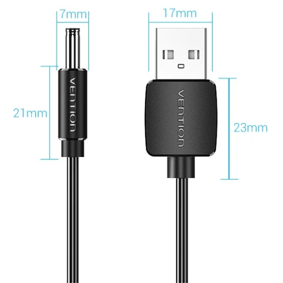 Кабель живлення USB AM - 3.5mm DC Power PVC 5V 2A, Black 1.0 m Vention (CEXBF) на малюнкі №4
