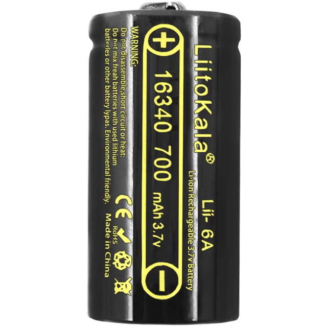 Акумулятор 16340 LiitoKala, Lii-16A, 700mAh, 3.7V li-ion battery, 1 pcs (Lii-16A (CR123A)) на малюнкі №1